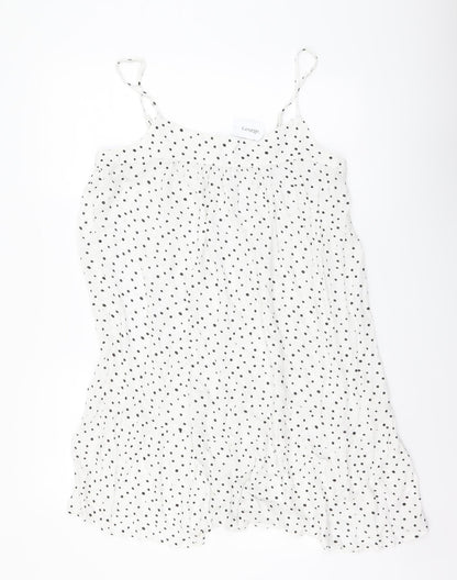 George Womens White Polka Dot Viscose Mini Size M Scoop Neck Pullover
