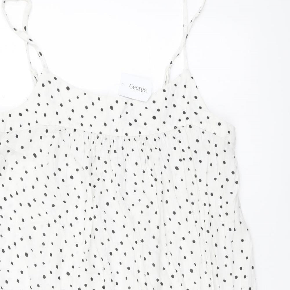 George Womens White Polka Dot Viscose Mini Size M Scoop Neck Pullover
