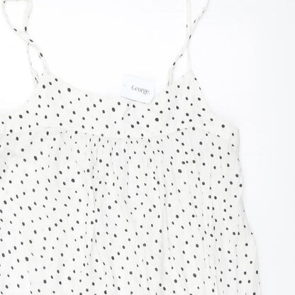 George Womens White Polka Dot Viscose Mini Size M Scoop Neck Pullover