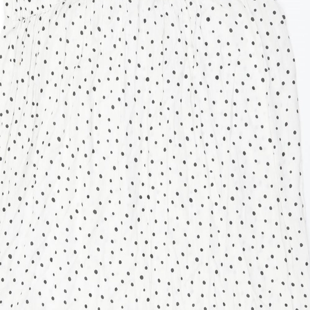 George Womens White Polka Dot Viscose Mini Size M Scoop Neck Pullover