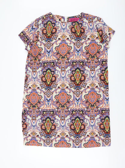 Boohoo Womens Multicoloured Geometric Polyester A-Line Size 12 Round Neck Zip