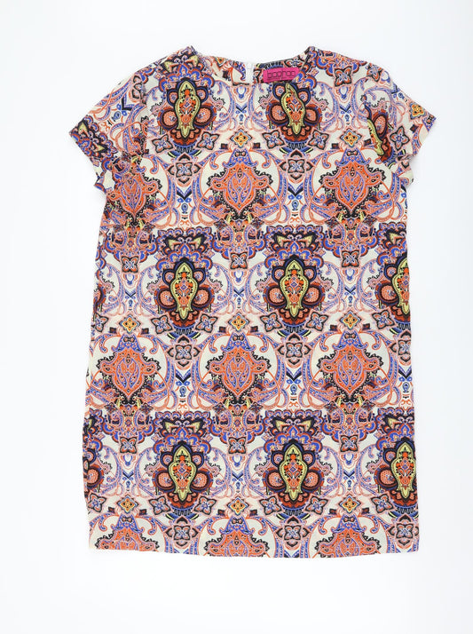 Boohoo Womens Multicoloured Geometric Polyester A-Line Size 12 Round Neck Zip