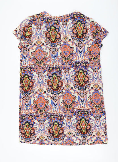 Boohoo Womens Multicoloured Geometric Polyester A-Line Size 12 Round Neck Zip