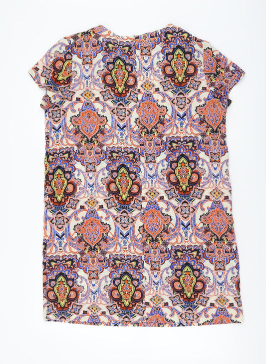 Boohoo Womens Multicoloured Geometric Polyester A-Line Size 12 Round Neck Zip