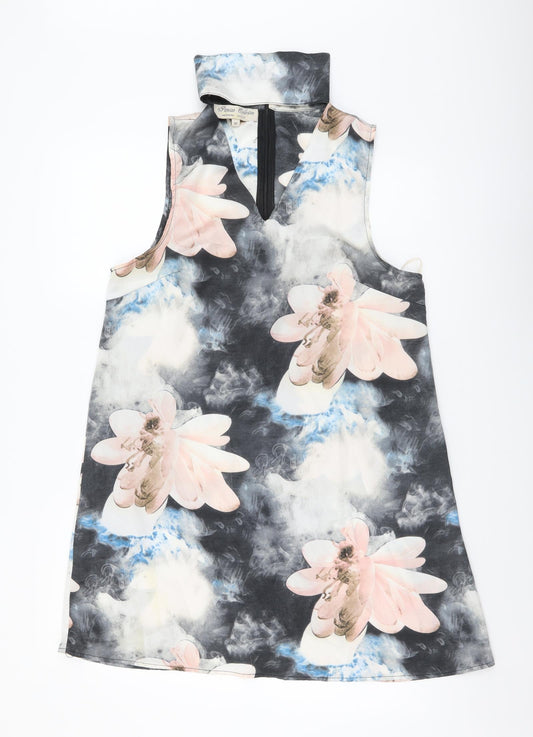 Parisian Collection Womens Multicoloured Floral Polyester A-Line Size 12 Halter Zip