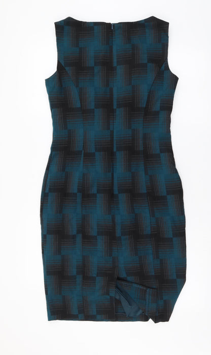 Marks and Spencer Womens Blue Geometric Polyester A-Line Size 10 Round Neck Zip
