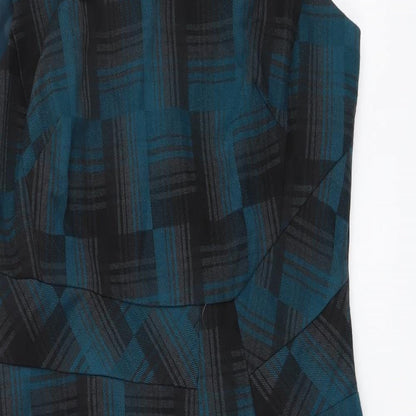 Marks and Spencer Womens Blue Geometric Polyester A-Line Size 10 Round Neck Zip