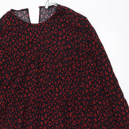 Zara Womens Red Geometric Viscose Fit & Flare Size M Round Neck Pullover