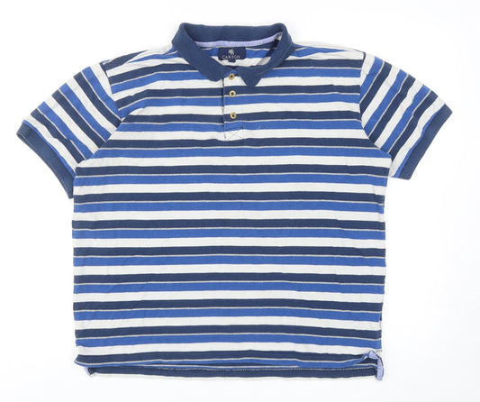 Carson Mens Blue Striped Cotton Polo Size M Collared Button