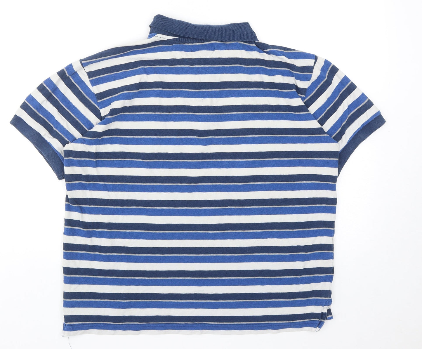 Carson Mens Blue Striped Cotton Polo Size M Collared Button
