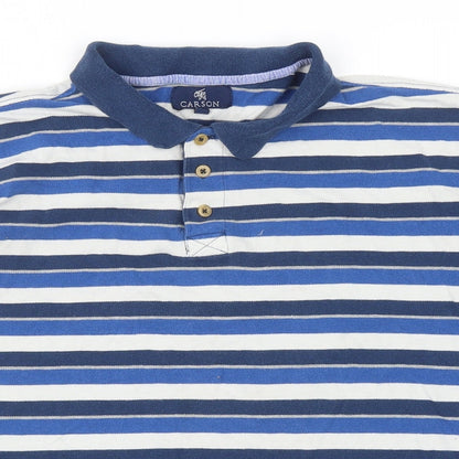 Carson Mens Blue Striped Cotton Polo Size M Collared Button