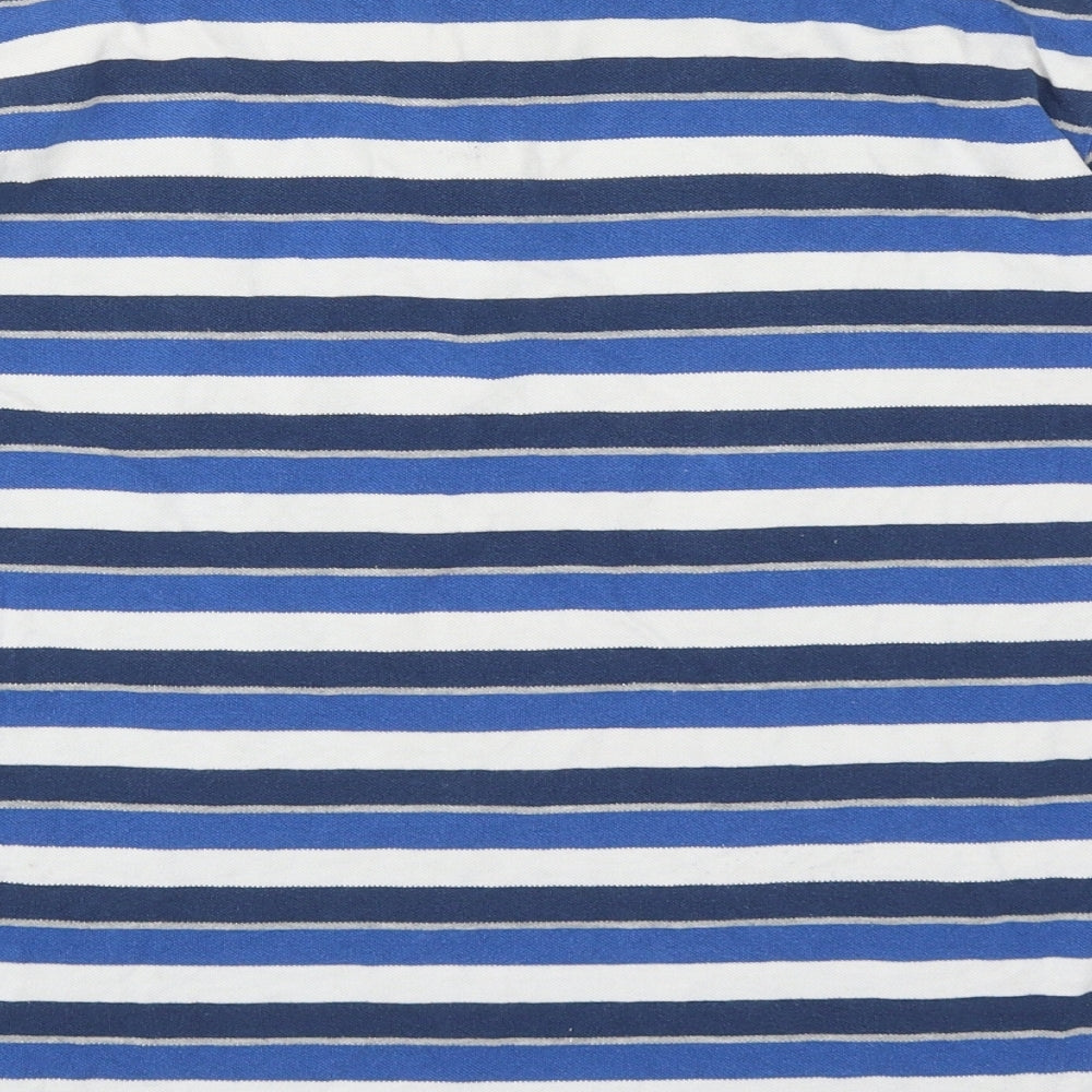 Carson Mens Blue Striped Cotton Polo Size M Collared Button
