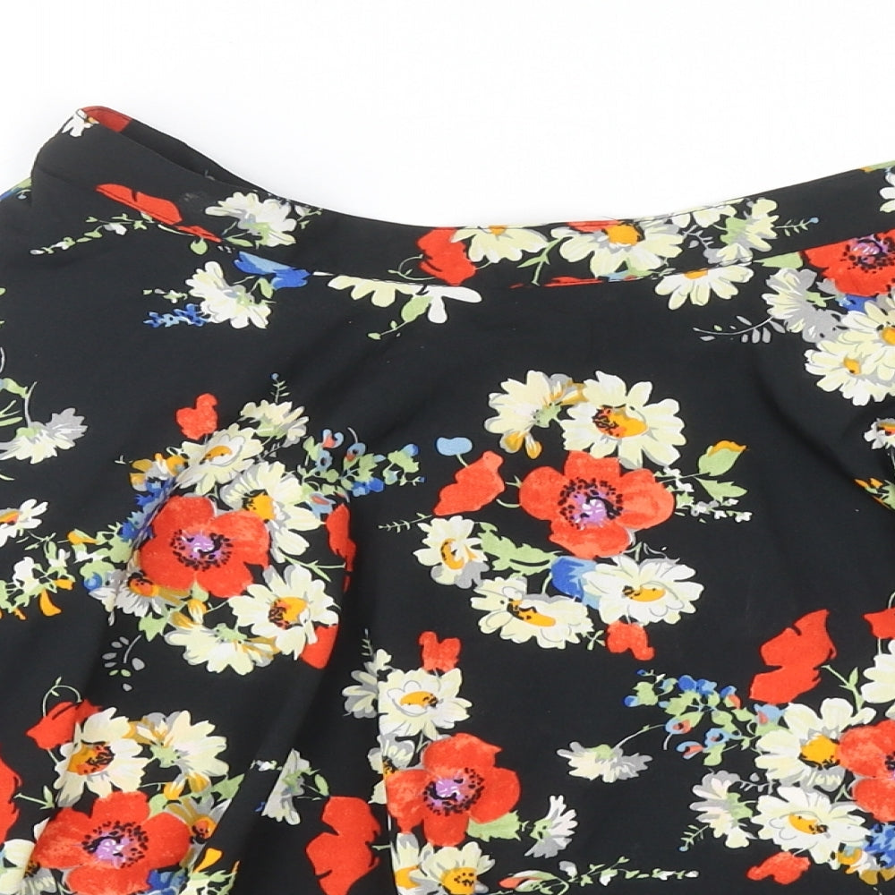 New Look Womens Black Floral Polyester Skater Skirt Size 8 Zip