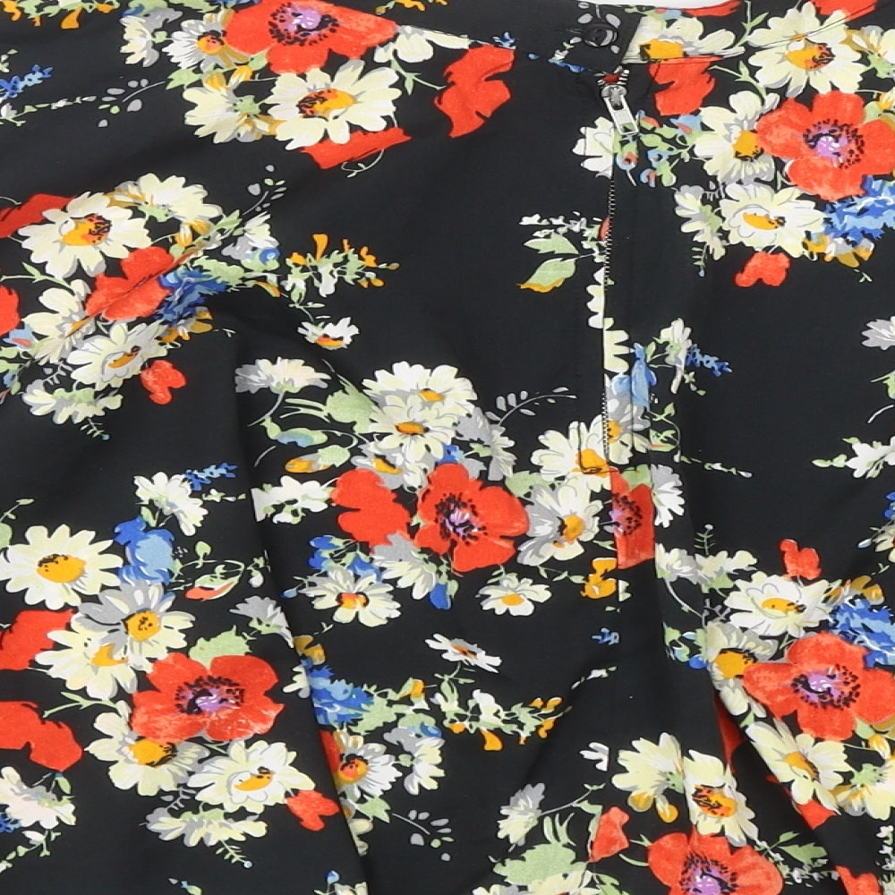 New Look Womens Black Floral Polyester Skater Skirt Size 8 Zip