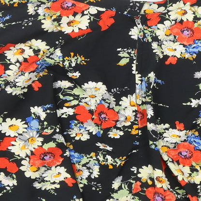 New Look Womens Black Floral Polyester Skater Skirt Size 8 Zip