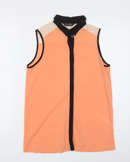 Miss Selfridge Womens Orange Polyester Basic Button-Up Size 8 Collared