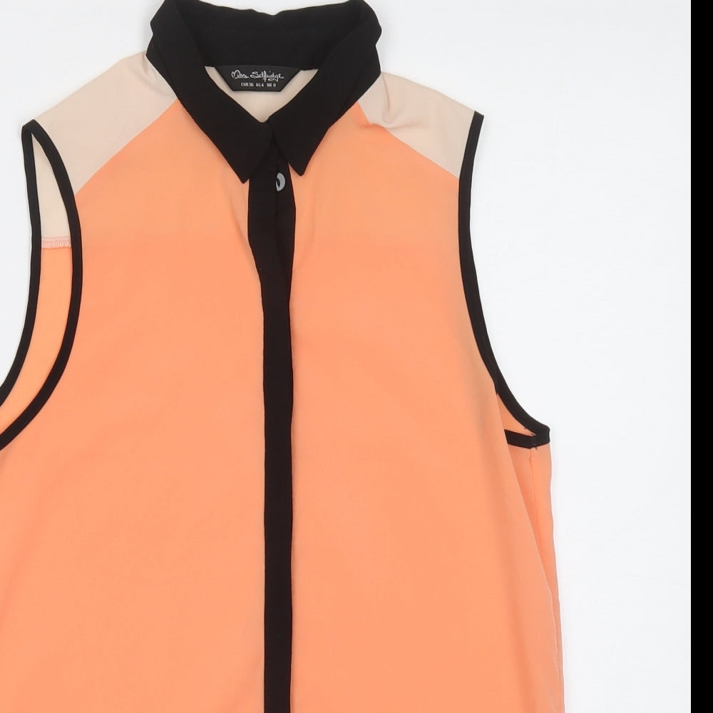 Miss Selfridge Womens Orange Polyester Basic Button-Up Size 8 Collared