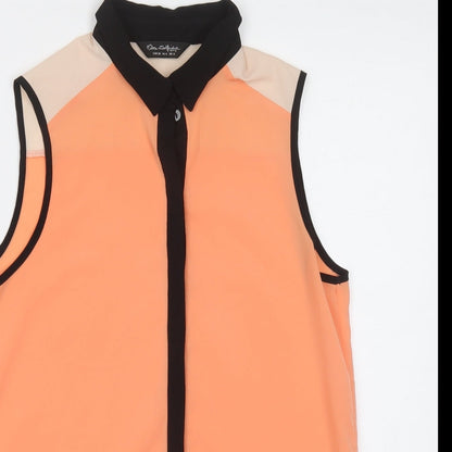 Miss Selfridge Womens Orange Polyester Basic Button-Up Size 8 Collared