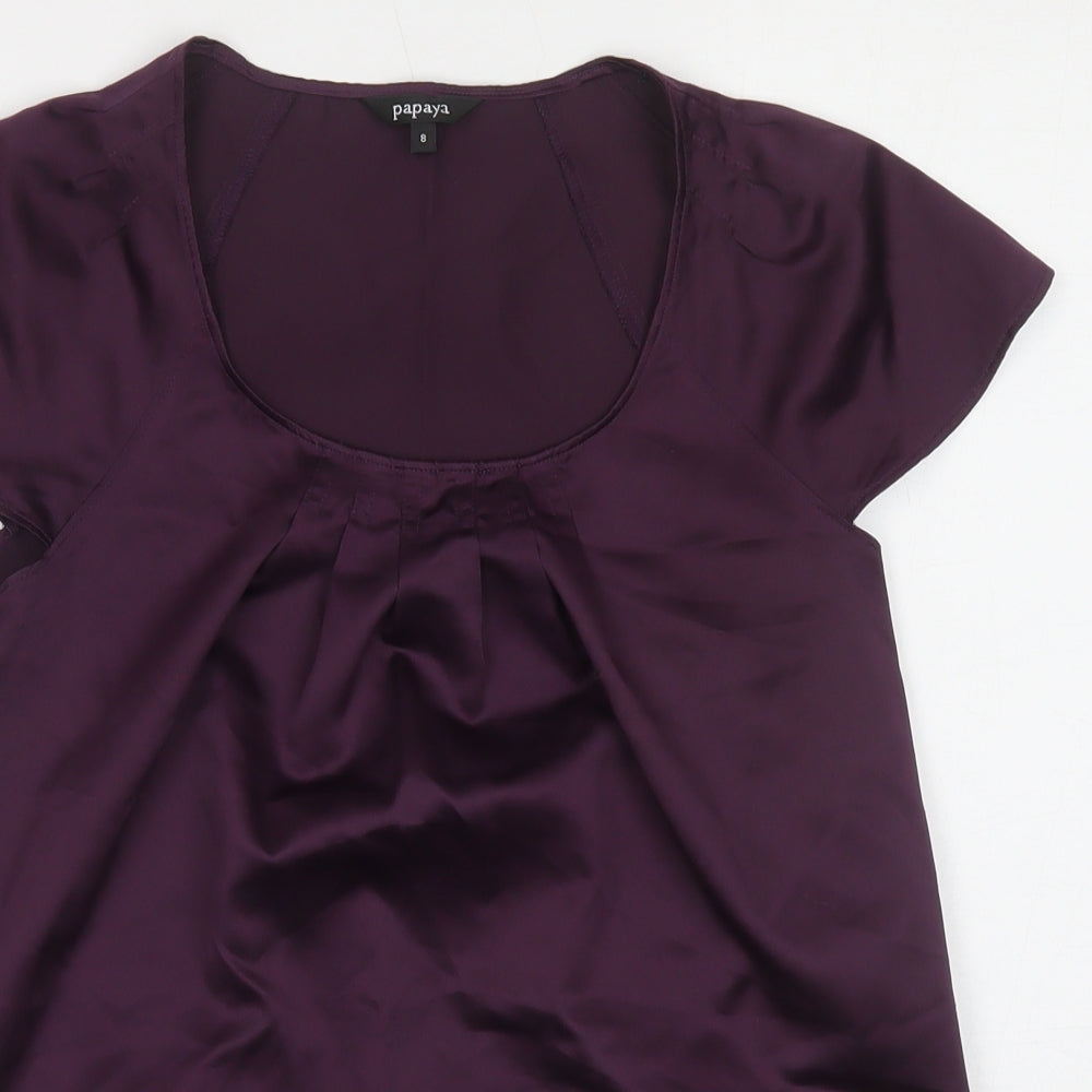 Papaya Womens Purple Polyester Basic Blouse Size 8 Scoop Neck