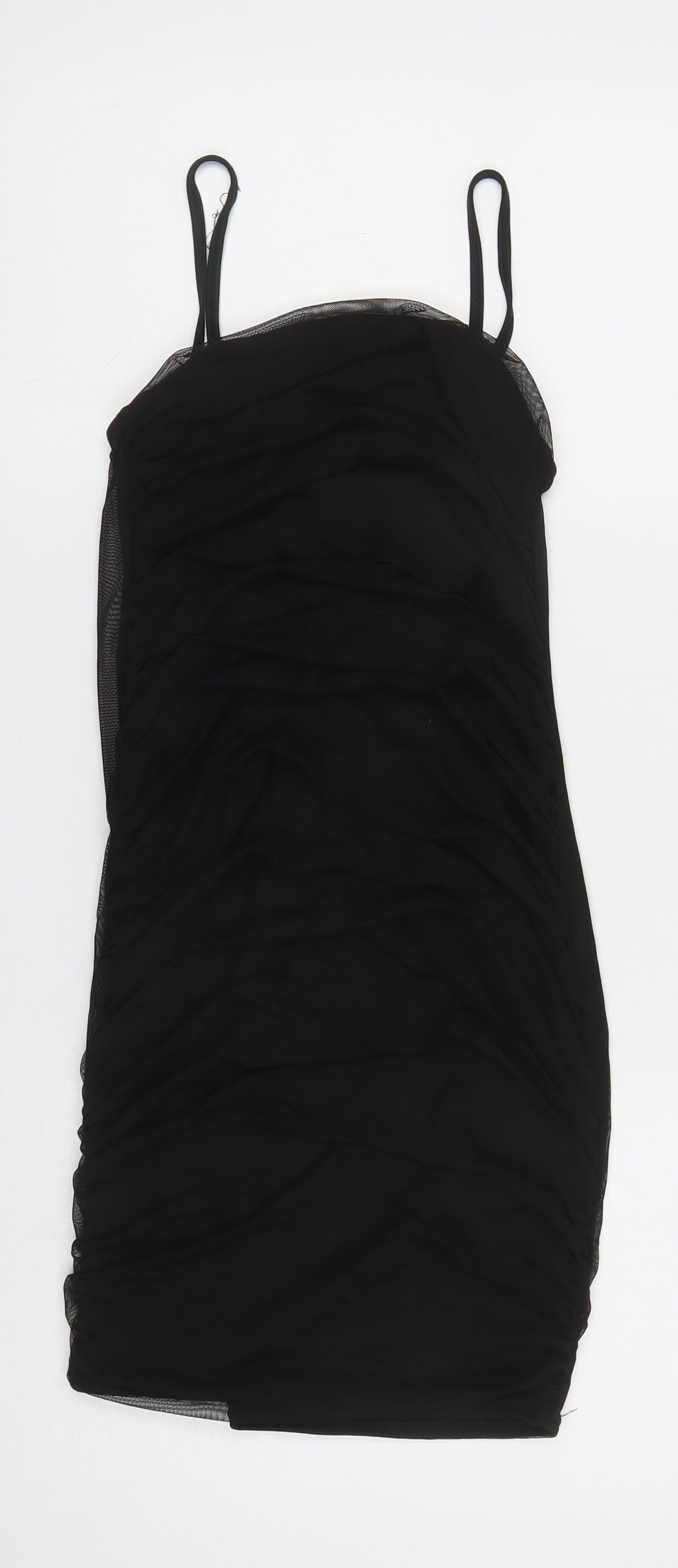 PRETTYLITTLETHING Womens Black Polyester Mini Size 10 Square Neck Pullover