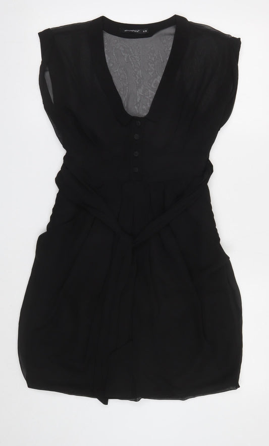 Atmosphere Womens Black Polyester A-Line Size 8 V-Neck Button
