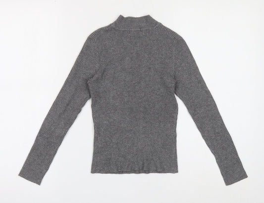 Primark Womens Grey Mock Neck Viscose Pullover Jumper Size XS