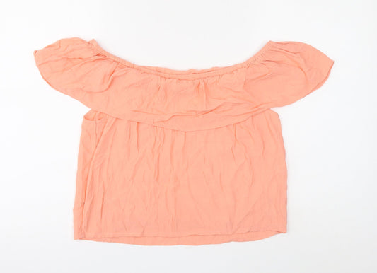 Miss Selfridge Womens Pink Viscose Cropped Blouse Size 10 Boat Neck