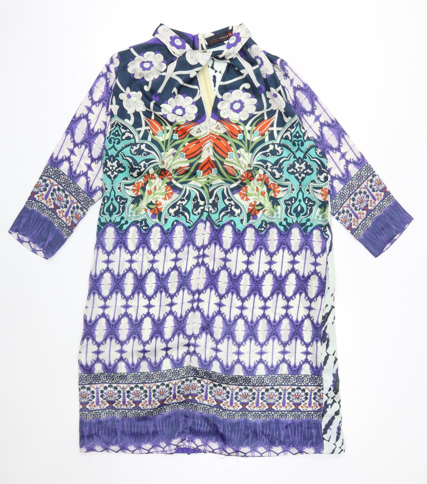 Khaadi Khaas Womens Multicoloured Geometric Polyester Kaftan Size 12 Mock Neck Zip