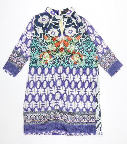 Khaadi Khaas Womens Multicoloured Geometric Polyester Kaftan Size 12 Mock Neck Zip