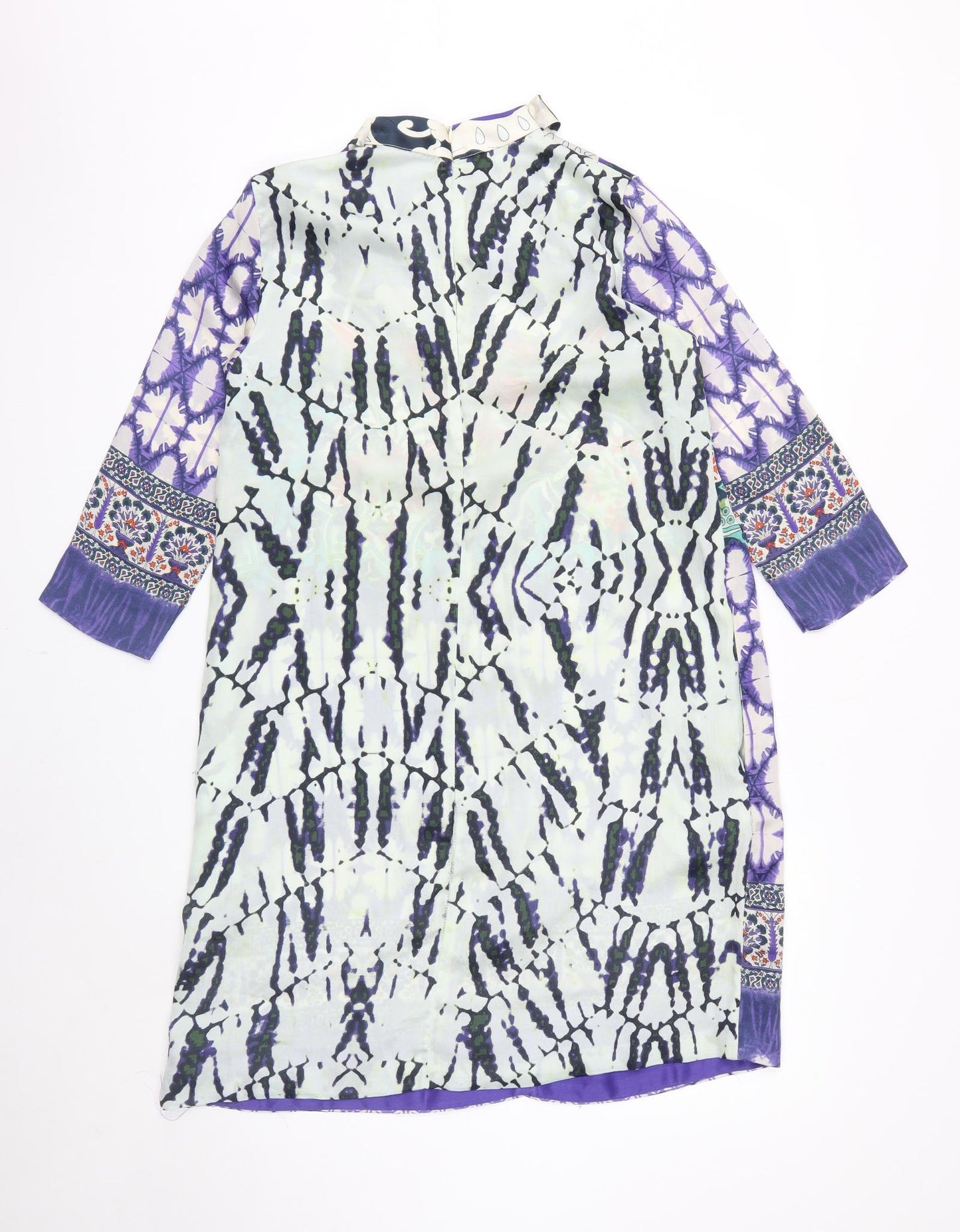 Khaadi Khaas Womens Multicoloured Geometric Polyester Kaftan Size 12 Mock Neck Zip