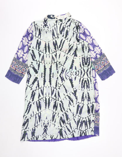 Khaadi Khaas Womens Multicoloured Geometric Polyester Kaftan Size 12 Mock Neck Zip