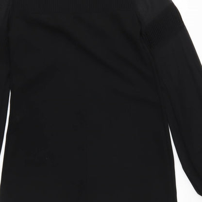 Warehouse Womens Black Polyester A-Line Size 10 Round Neck Button