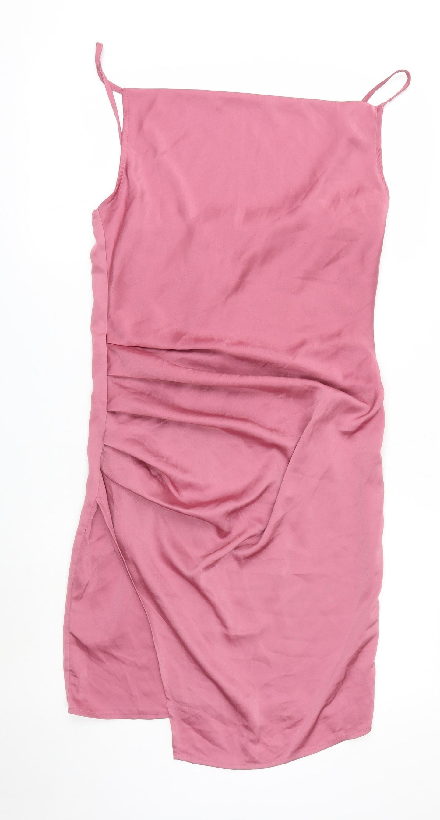 Amy & Clo Womens Pink Polyester Slip Dress Size M Square Neck Zip
