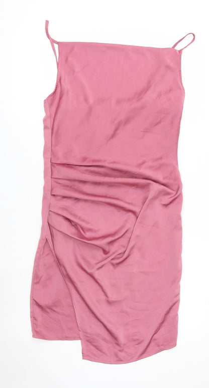 Amy & Clo Womens Pink Polyester Slip Dress Size M Square Neck Zip