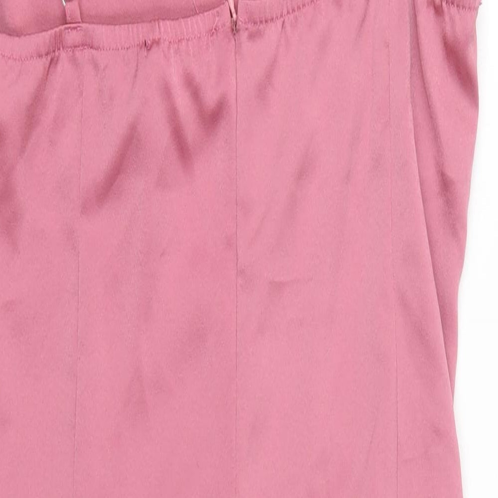 Amy & Clo Womens Pink Polyester Slip Dress Size M Square Neck Zip
