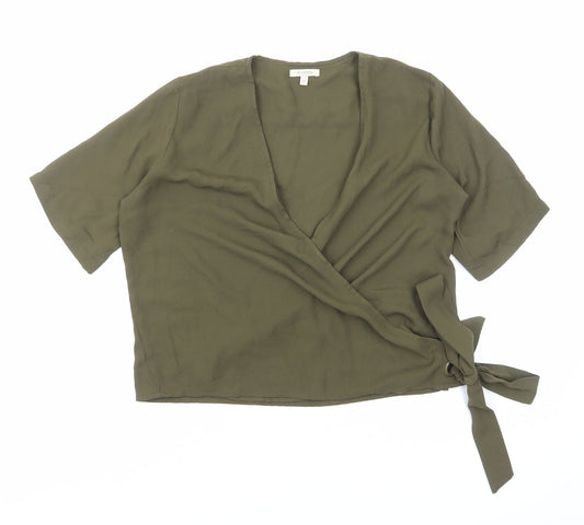 Etcetera Womens Green Polyester Wrap Blouse Size 4 V-Neck