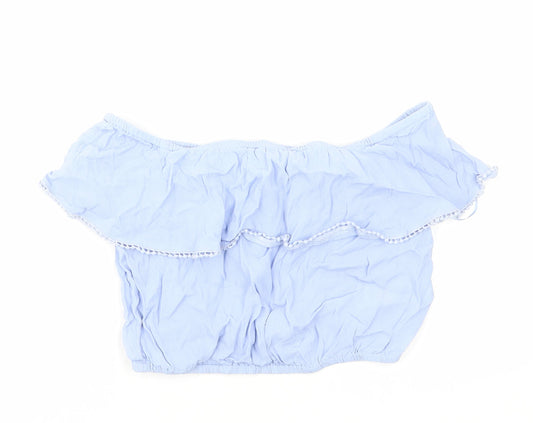 Miss Selfridge Womens Blue Polyester Cropped Blouse Size 12 Off the Shoulder - Bardot