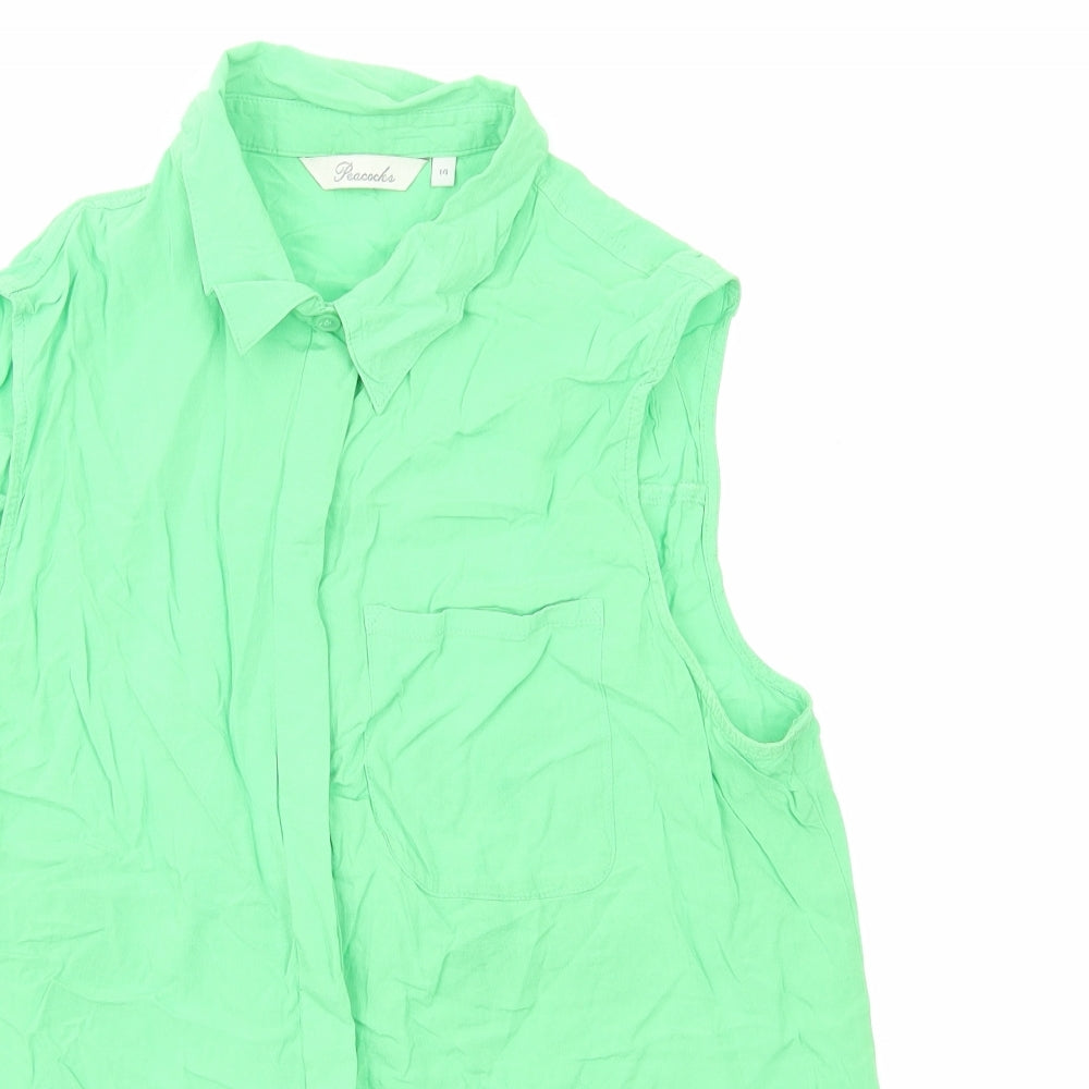 Womens UK Size 14 Peacocks Green Basic Button-Up