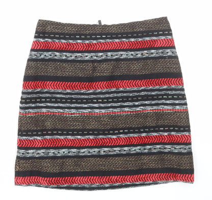 Marks and Spencer Womens Multicoloured Striped Cotton Straight & Pencil Skirt Size 8 Zip