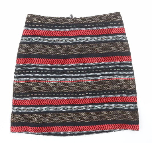 Marks and Spencer Womens Multicoloured Striped Cotton Straight & Pencil Skirt Size 8 Zip