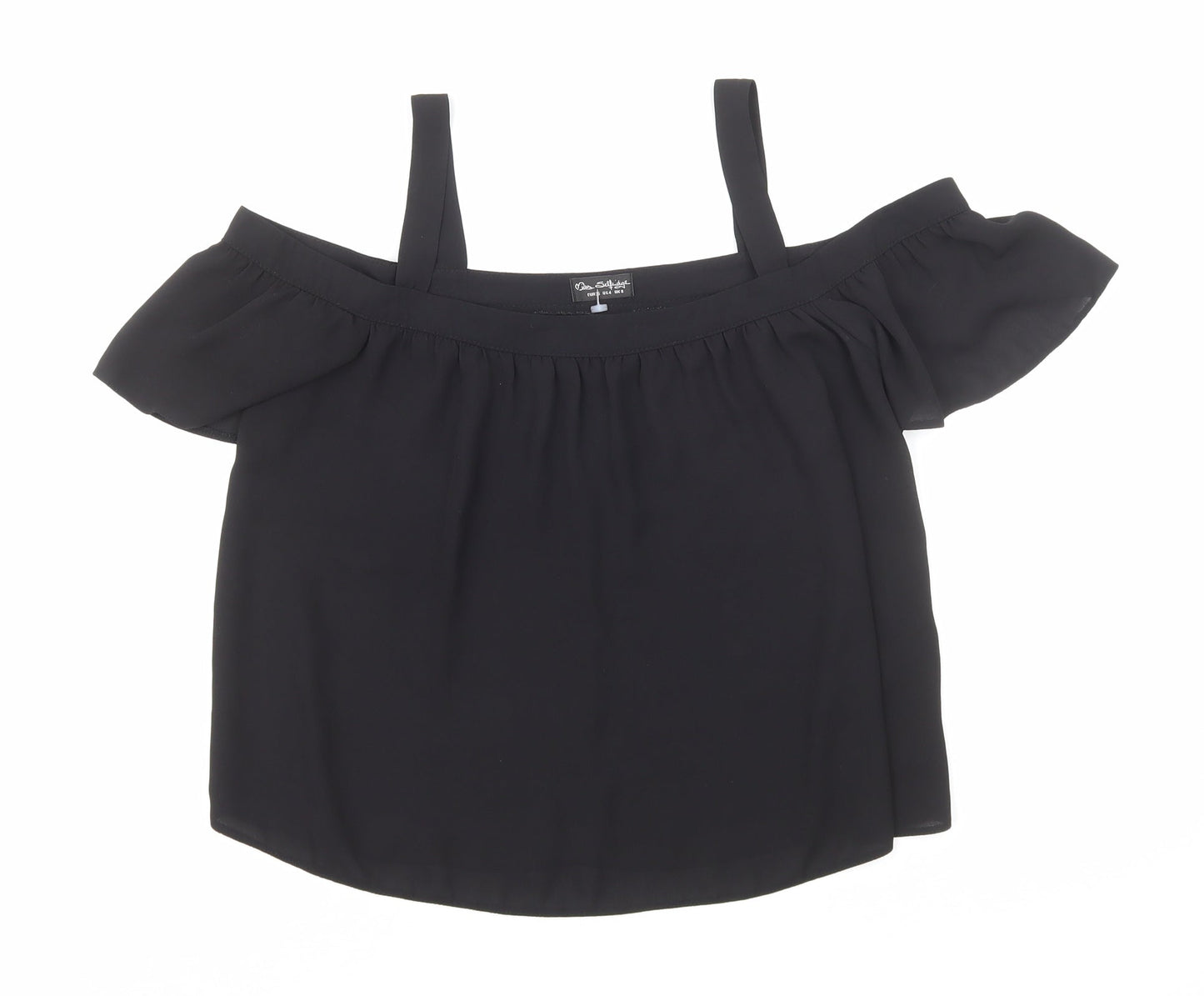 Miss Selfridge Womens Black Polyester Cropped Blouse Size 8 Off the Shoulder