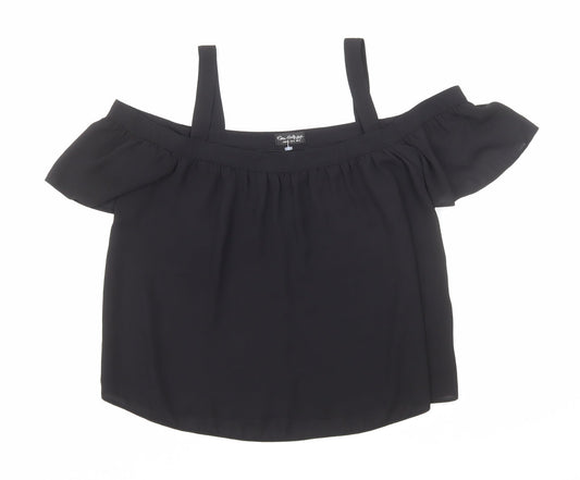Miss Selfridge Womens Black Polyester Cropped Blouse Size 8 Off the Shoulder