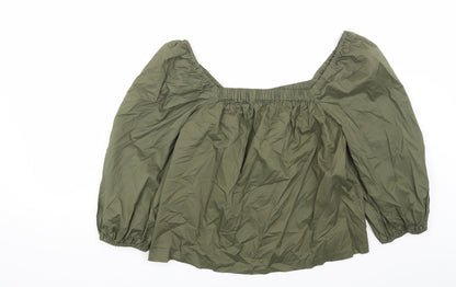 New Look Womens Green Cotton Basic Blouse Size 8 Square Neck