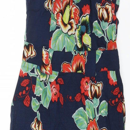 Warehouse Womens Multicoloured Floral Viscose Fit & Flare Size 10 V-Neck Zip
