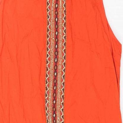 ANNE WEYBURN Womens Orange Geometric Cotton A-Line One Size Scoop Neck Pullover
