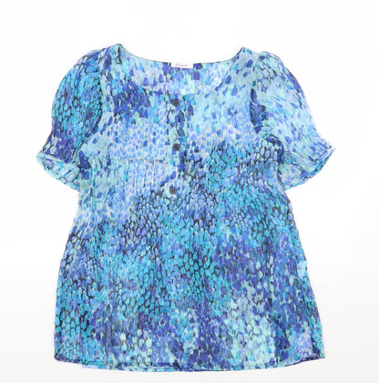 Damart Womens Blue Geometric Polyester Basic Blouse Size 10 Boat Neck