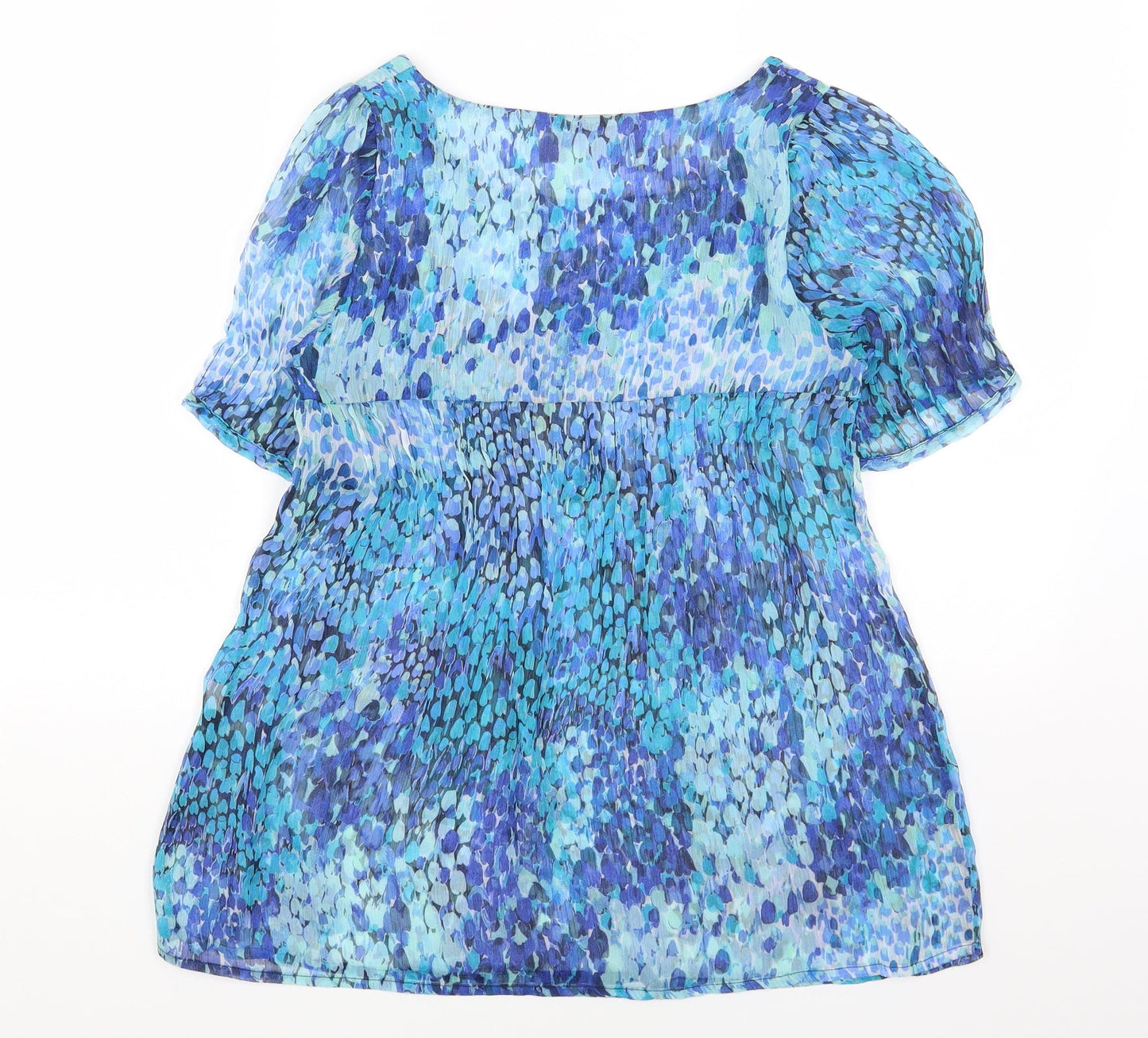 Damart Womens Blue Geometric Polyester Basic Blouse Size 10 Boat Neck