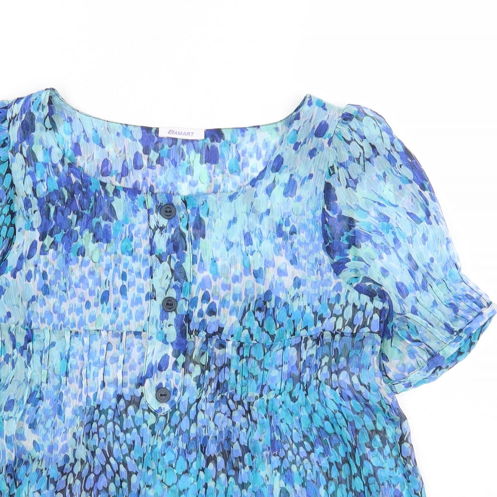 Damart Womens Blue Geometric Polyester Basic Blouse Size 10 Boat Neck