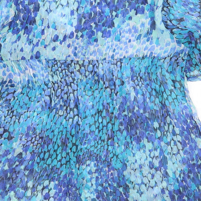 Damart Womens Blue Geometric Polyester Basic Blouse Size 10 Boat Neck