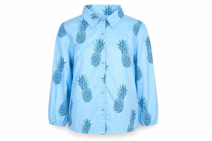 Preworn Womens Black Geometric Polyester Basic Button-Up Size L Collared - Pineapple Print
